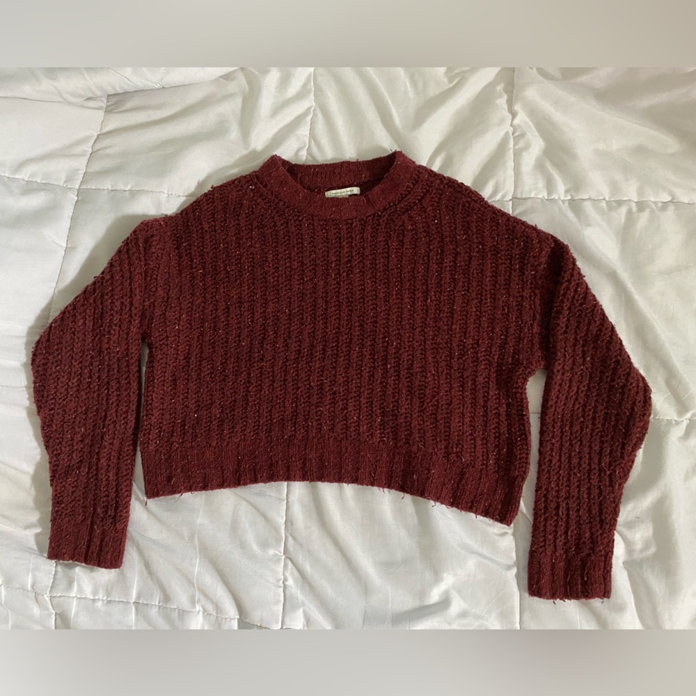 Women’s XS American Eagle Maroon Cropped Knitted Sweater